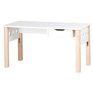 Brązowo-białe biurko z drewna brzozy z regulacją wysokości Flexa