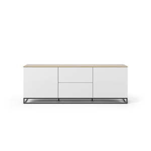 Biała szafka pod TV z blatem z drewna dębowego i czarnymi nogami TemaHome Join, 180x65 cm