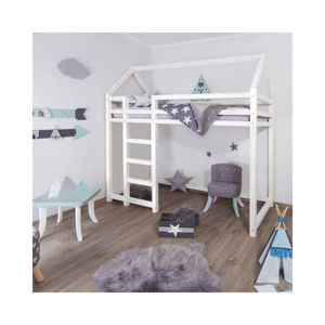 Białe drewniane podwyższone łóżko dziecięce Benlemi Nesty, 90x200 cm
