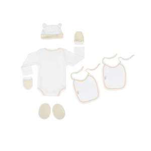 6-częściowy beżowy bawełniany zestaw niemowlęcy Tanuki Dreams
