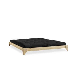 Łóżko dwuosobowe z drewna sosnowego z materacem Karup Design Elan Comfort Mat Natural/Black, 140x200 cm