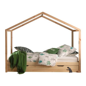 Naturalne łóżko dziecięce z litego drewna sosnowego w kształcie domku/z wysuwanym łóżkiem ze schowkiem 90x200 cm DALLAS – Vipack