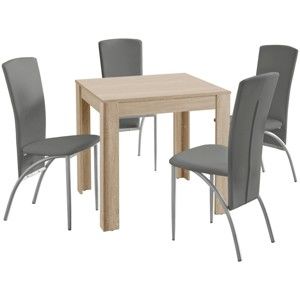 Komplet stołu i 4 beżowych krzeseł Støraa Lori Nevada Duro Oak Light Grey