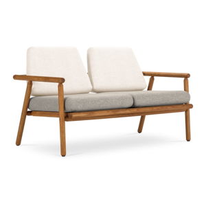 Biało-szara sofa ogrodowa z konstrukcją z litego drewna akacji Calme Jardin Capri Premium