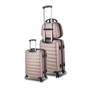 Zestaw 2 różowych walizek na kółkach z USB i walizki podręcznej My Valice RESSO Cab Med & MU