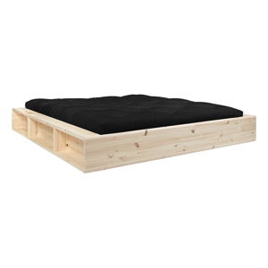 Łóżko dwuosobowe z litego drewna ze schowkiem i czarnym futonem Double Latex Karup Design, 180x200 cm