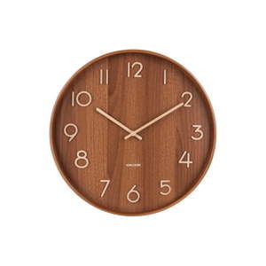 Brązowy zegar ścienny z drewna lipy Karlsson Pure Medium, ø 40 cm