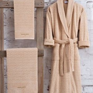 Komplet brązowego damskiego szlafroka bawełnianego w rozmiarze M i 2 ręczników Bathrobe Komplet Lady