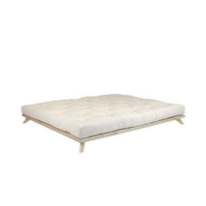 Łóżko dwuosobowe z drewna sosnowego z materacem Karup Design Senza Comfort Mat Natural Clear/Natural, 140x200 cm