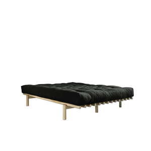 Łóżko dwuosobowe z drewna sosnowego z materacem Karup Design Pace Comfort Mat Natural/Black, 160x200 cm