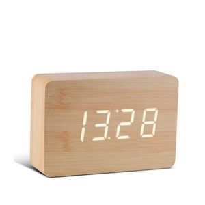 Jasnobrązowy budzik z białym wyświetlaczem LED Gingko Brick Click Clock
