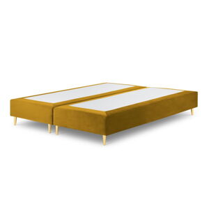 Musztardowe aksamitne łóżko dwuosobowe Milo Casa Lia, 180x200 cm