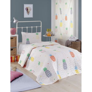 Zestaw narzuty na łóżko i poszewki na poduszkę z domieszką bawełny Eponj Home Joke Ananas Cream, 160x220 cm