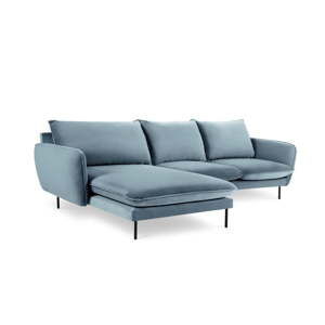 Jasnoniebieska narożna aksamitna sofa lewostronna Cosmopolitan Design Vienna