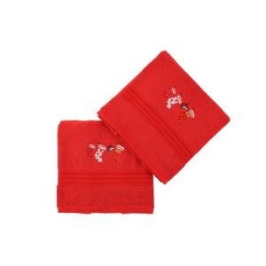 Zestaw 2 czerwonych świątecznych ręczników Stockings, 70x140 cm