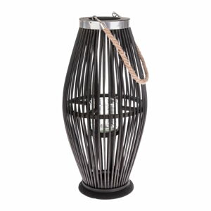 Czarny szklany lampion z bambusową konstrukcją Dakls, wys. 49 cm