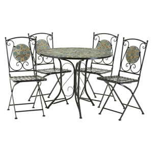 Komplet 4 jasnoniebieskich krzeseł ogrodowych z mozaiką i stolika Premier Housewares Amalfi