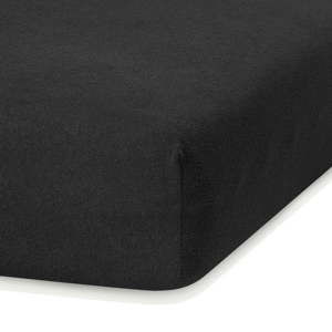 Czarne prześcieradło elastyczne z dużym dodatkiem bawełny AmeliaHome Ruby, 200x160-180 cm