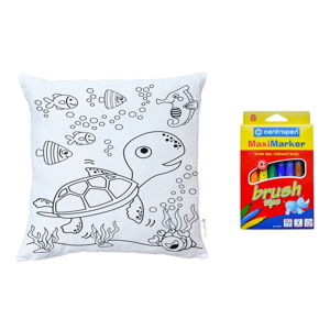 Zestaw poszewki na poduszkę z satyny bawełnianej i pisaków do tkanin Mr. Little Fox Turtle, 50x50 cm