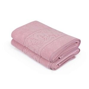 Zestaw 2 różowych ręczników z bawełny Sultania, 70x140 cm