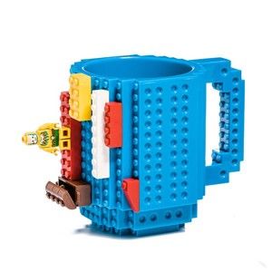 Niebieska kubek plastikowy z motywem LEGO z klockami Just Mustard, 350 ml