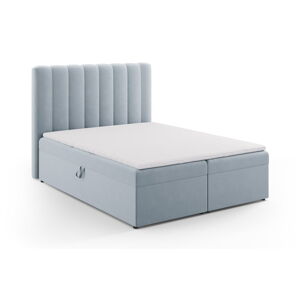 Jasnoniebieske łóżko boxspring ze schowkiem 160x200 cm Gina – Milo Casa