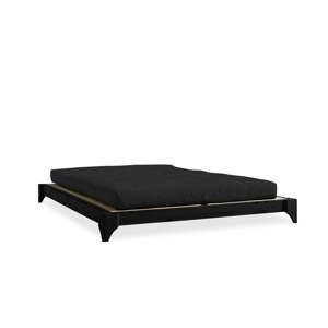 Łóżko dwuosobowe z drewna sosnowego z materacem a tatami Karup Design Elan Comfort Mat Black/Black, 160x200 cm