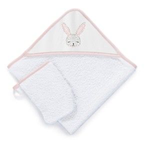 Zestaw ręcznika kąpielowego z kapturem i rękawicy kąpielowej Tanuki Cute Rabbit, 75x75 cm