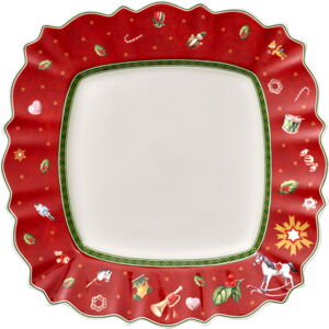 Czerwony porcelanowy talerz z motywem świątecznym Villeroy & Boch, 28x28 cm