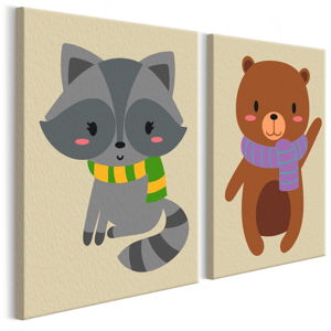 Zestaw płótna (2 szt.), farb i pędzli DIY Artgeist Raccoon & Bear, 33x23 cm