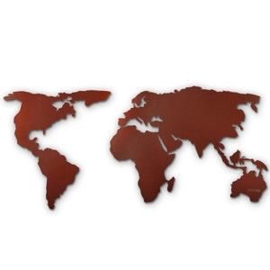 Metalowa dekoracja ścienna Map Of The World Brown, 85x170 cm