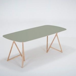 Stół z litego drewna dębowego z zielonym blatem Gazzda Koza, 200x90 cm