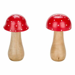 Zestaw 2 drewnianych dekoracji w kształcie muchomorków Ego Dekor Mushrooms, wys. 10 cm