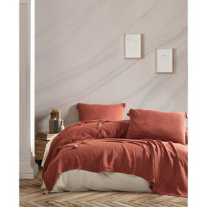 Ceglasty pikowany zestaw narzuty na łóżko dwuosobowe i poszewek na poduszkę 220x240 cm Costa – Mijolnir