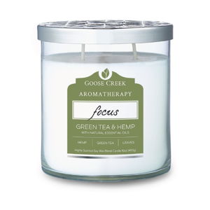 Świeczka zapachowa w szklanym pojemniku Goose Creek Hemp & Green tea, 60 godz. palenia
