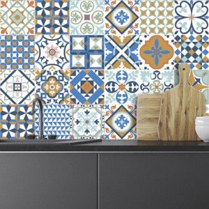 Zestaw 24 naklejek ściennych Ambiance Wall Decal Tiles Azulejos Ornaments Mosaic, 15x15 cm