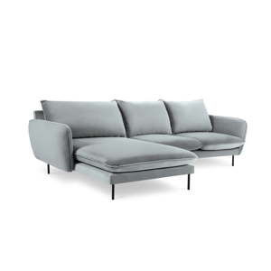 Jasnoszara narożna aksamitna sofa lewostronna Cosmopolitan Design Vienna