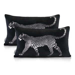 Zestaw 2 czarnych dekoracyjnych poduszek z leopardem AmeliaHome, 30x50 cm