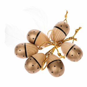 Zestaw 6 drewnianych wiszących dekoracji w kolorze złota Dakls Easter Eggs