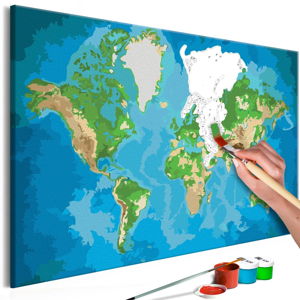 Zestaw płótna, farb i pędzli DIY Artgeist Real Map World, 60x40 cm