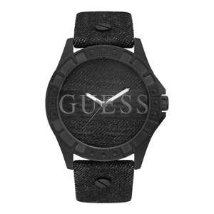 Zegarek męski z paskiem ze skóry naturalnej w czarnym kolorze Guess W1241G1