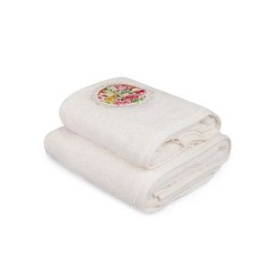 Komplet białego ręcznika i białego ręcznika kąpielowego z kolorowym detalem Jardin