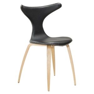 Czarne krzesło skórzane z jasnymi drewnianymi nogami DAN–FORM Denmark Dolphin