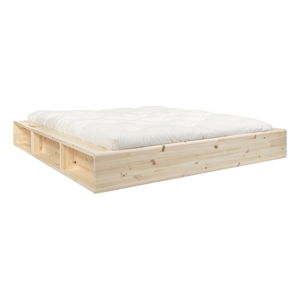 Łóżko dwuosobowe z litego drewna ze schowkiem i futonem Comfort Karup Design, 140x200 cm