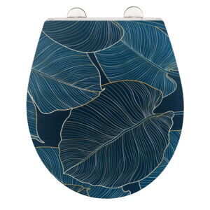 Niebieska wolnoopadająca deska sedesowa Wenko Big Leaves, 38x45 cm