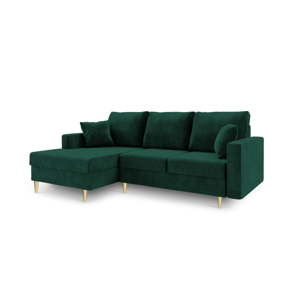 Zielona sofa rozkładana ze schowkiem Mazzini Sofas Muguet, lewostronna