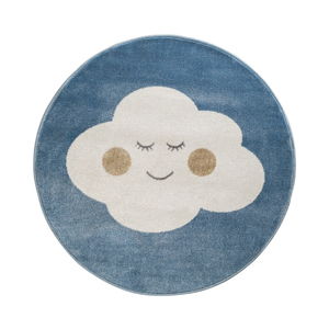 Niebieski okrągły dywan z motywem mraku KICOTI Blue Cloud, 133x133 cm