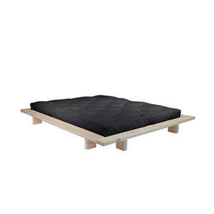 Łóżko dwuosobowe z drewna sosnowego z materacem Karup Design Japan Double Latex Raw/Black, 140x200 cm