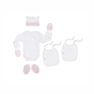 6-częściowy bawełniany zestaw niemowlęcy z różowymi detalami Tanuki Tres Chic
