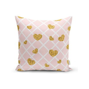 Poszewka na poduszkę Minimalist Cushion Covers Golden Hearts Pink Cubes, 45x45 cm